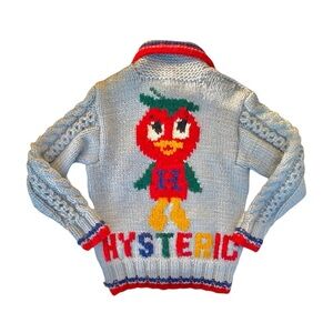 Hysteric Glamour Tomato Bird Blue Knit Sweater Jacket with Colorful Cartoon Back